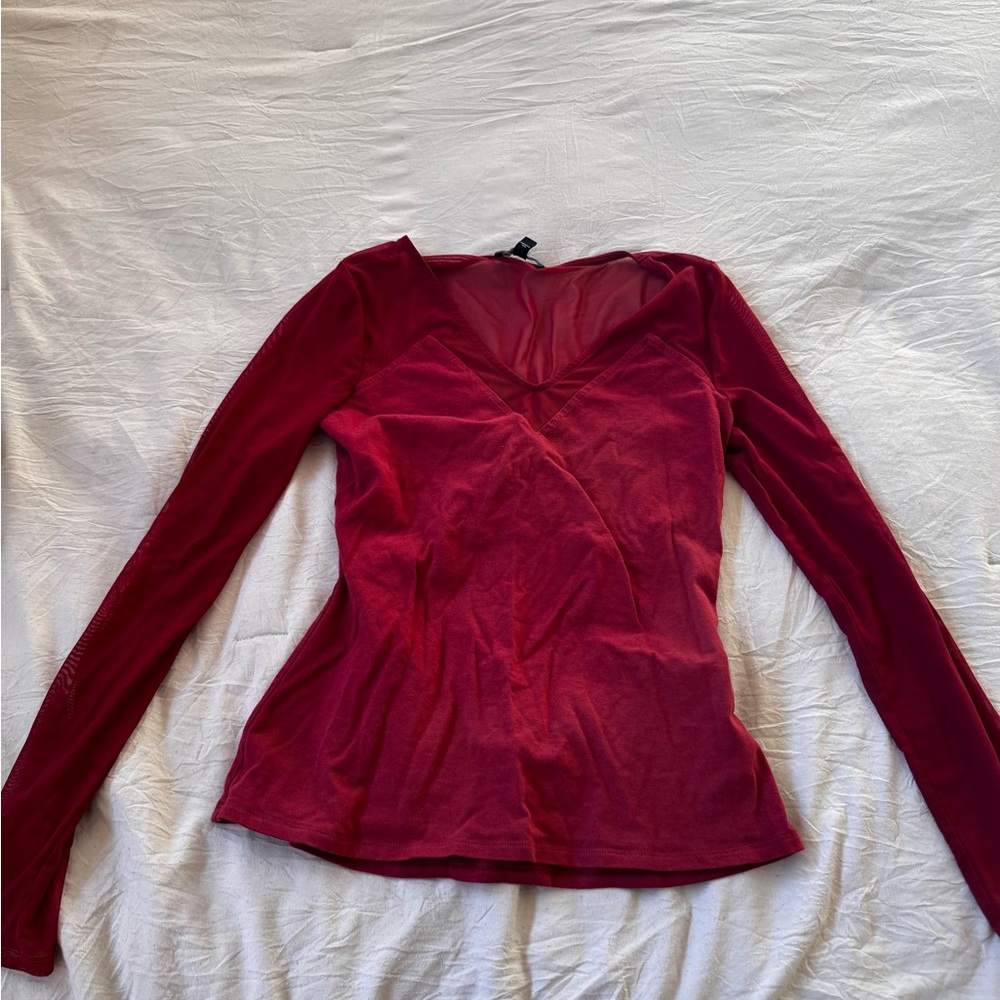 Express Deep Red V-Neck Blouse